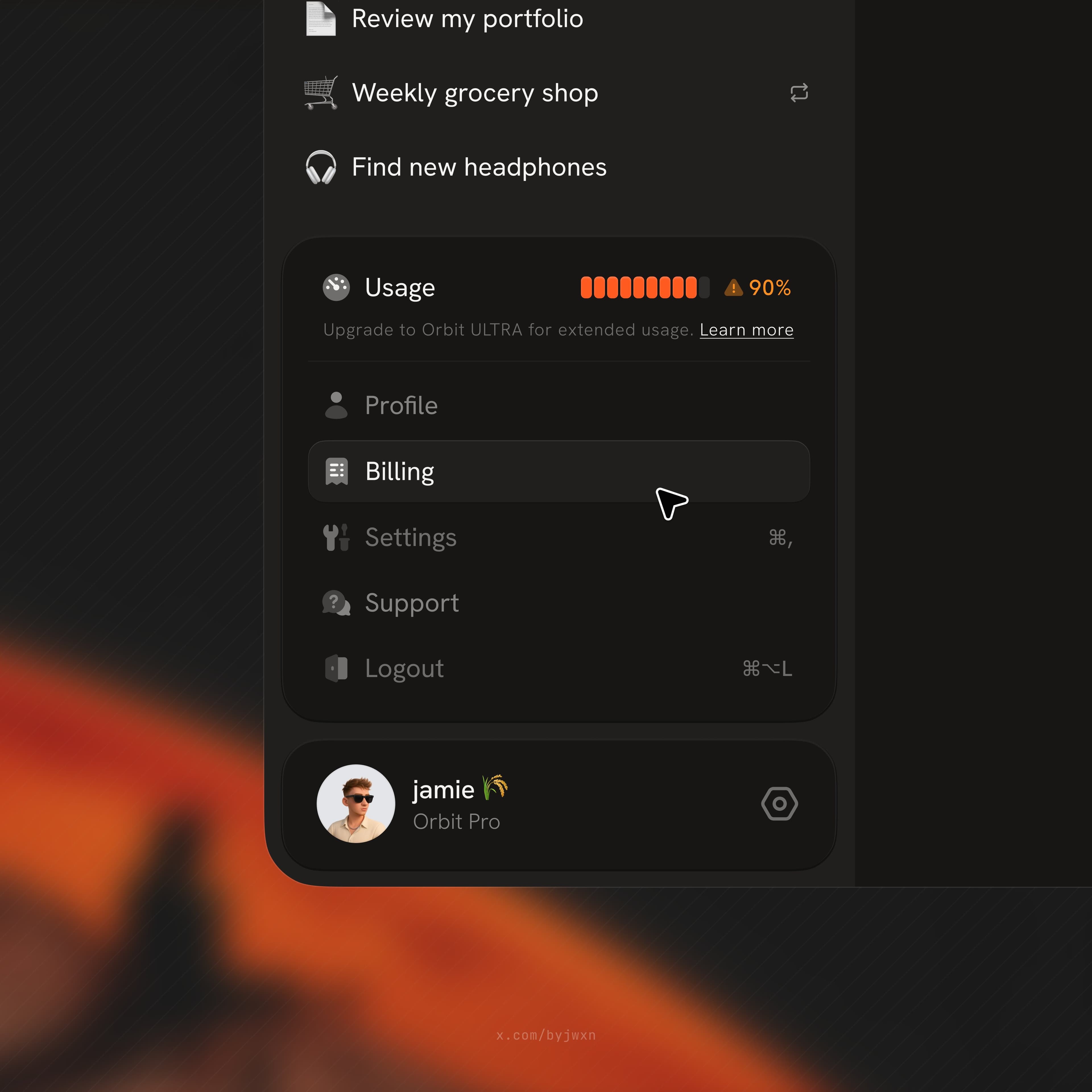 profile menu dropdown 👤