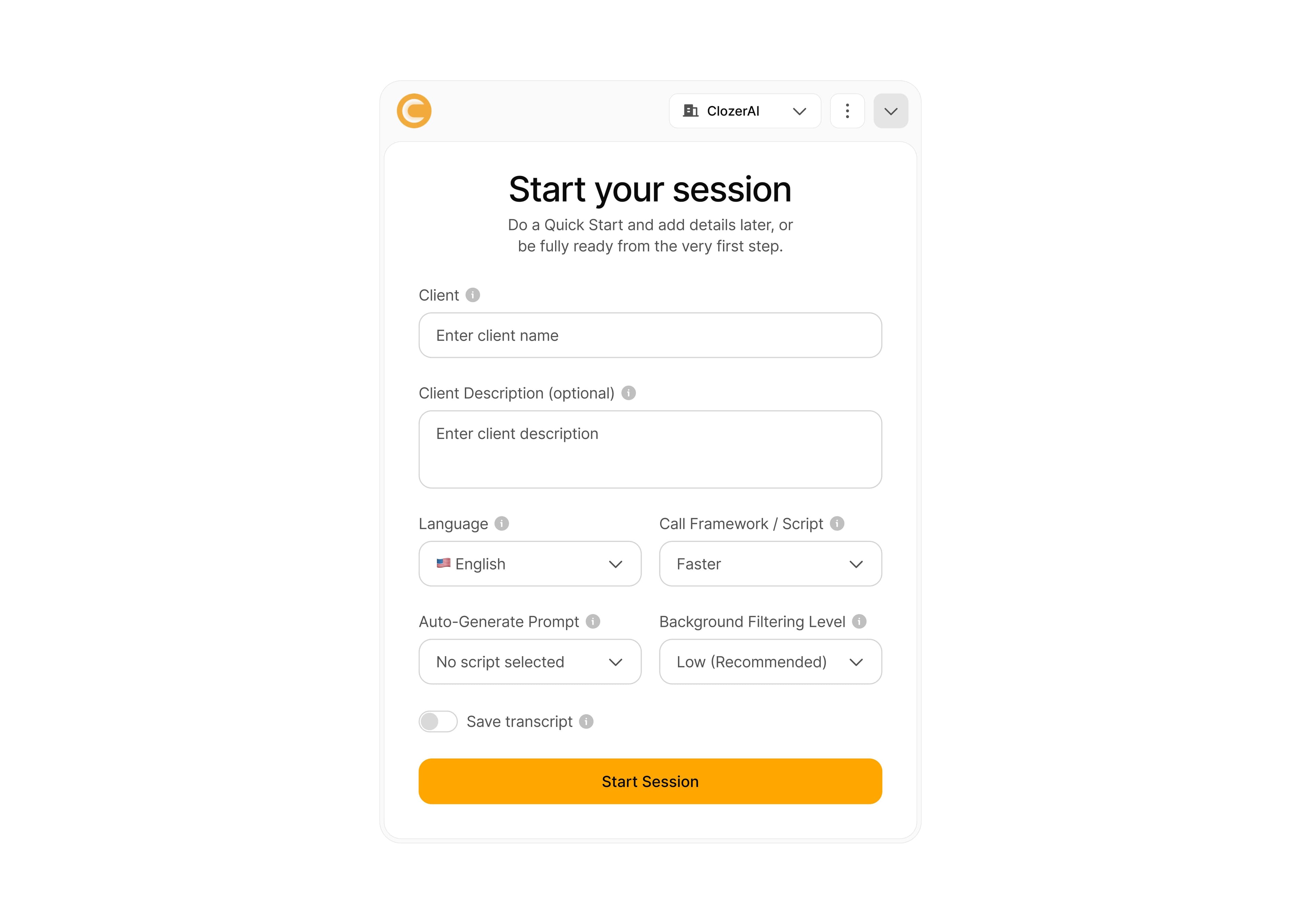 Conversation modals designed for ClozerAI - an AI sales call assistant app.