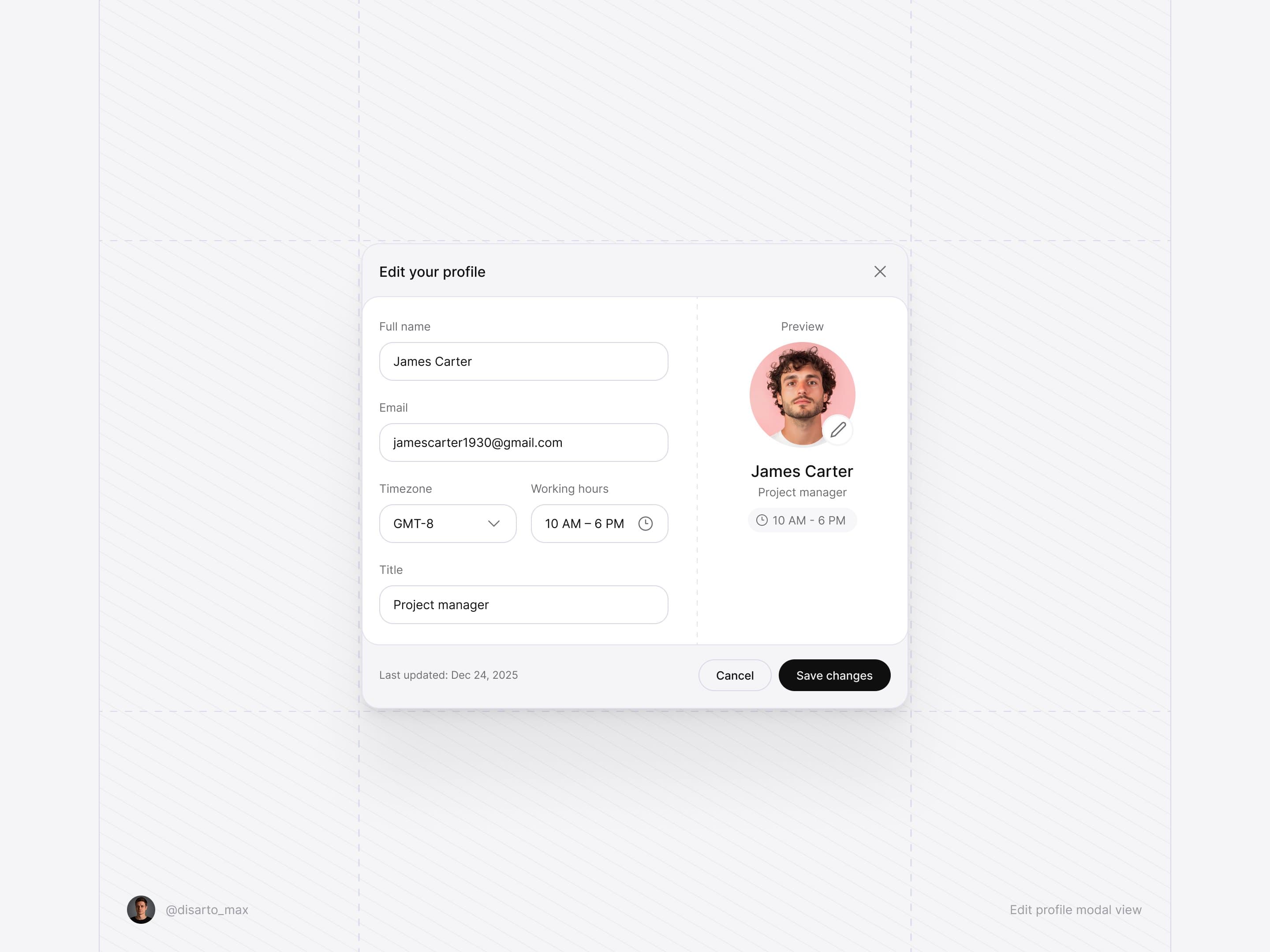 Edit profile modal view