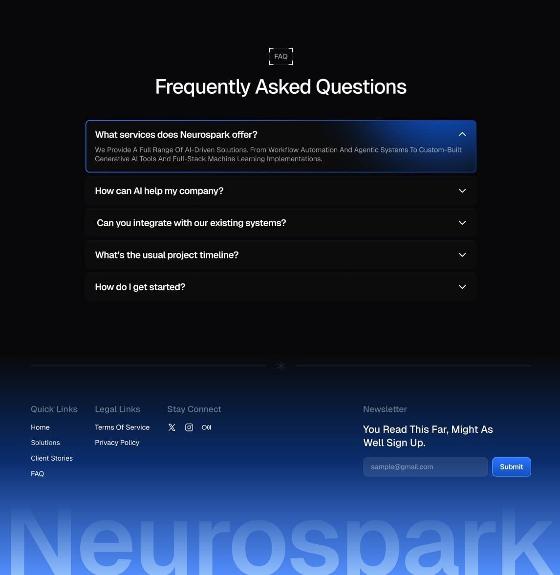 FAQ + Footer section